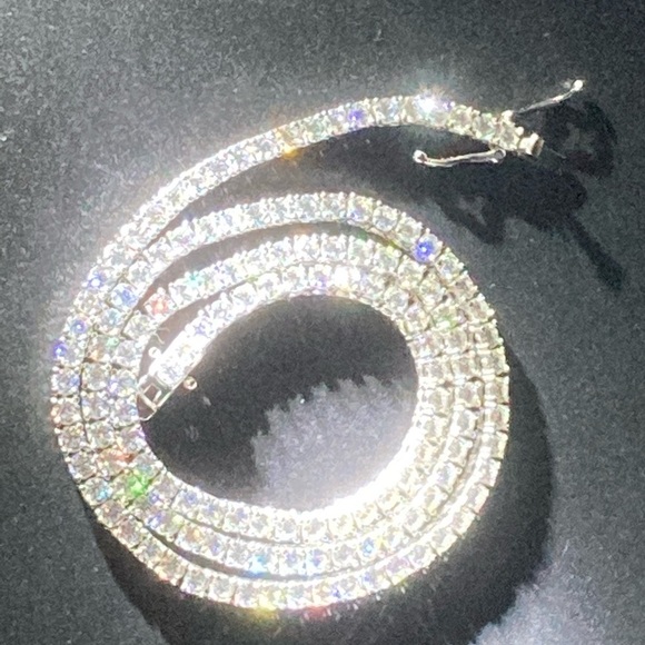 925 Silver Moissanite Tennis Chain Necklace 18” 20” 22” 24” 3mm - Picture 3 of 11